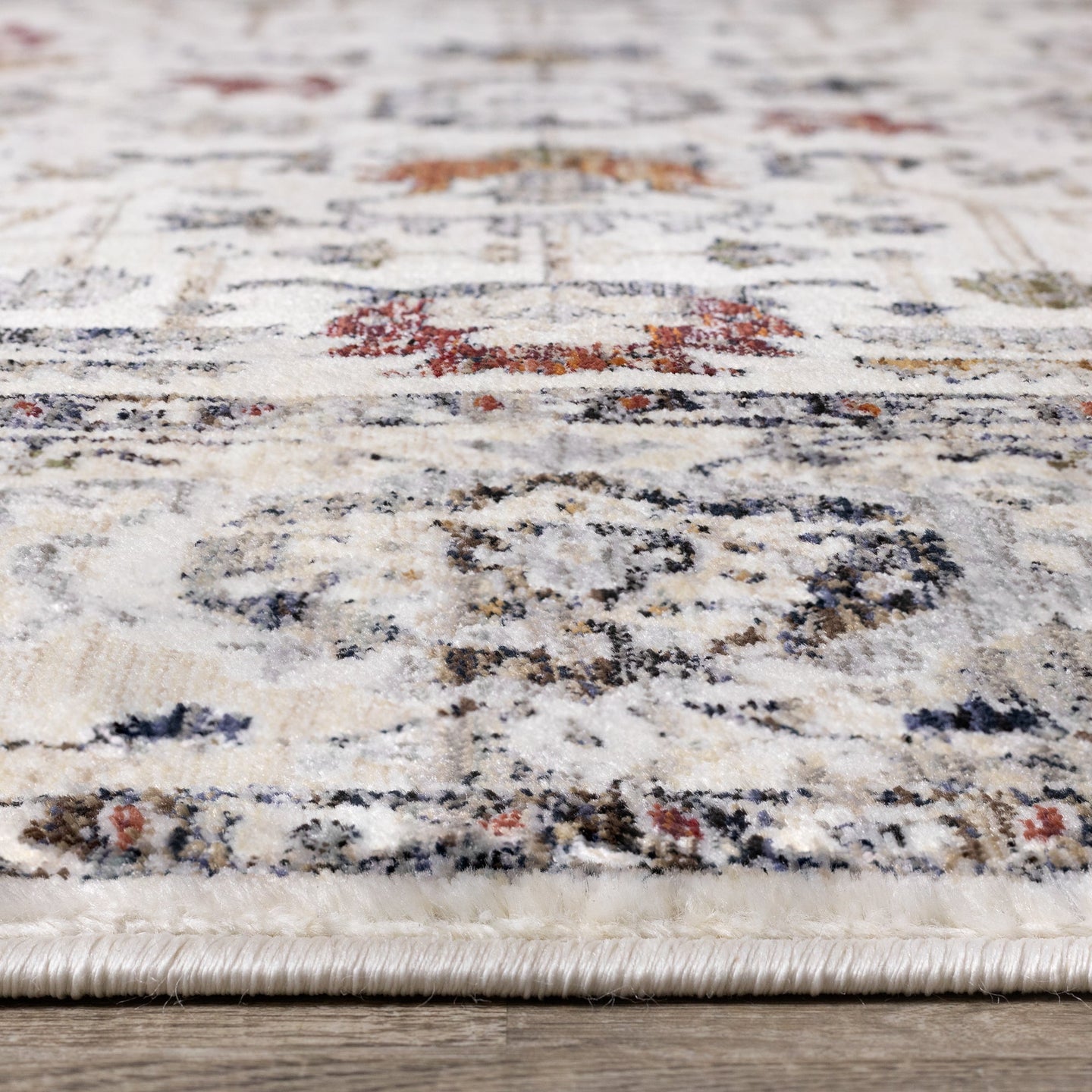 Serene Cream Blue Intricate Border Rug - Furniture Depot