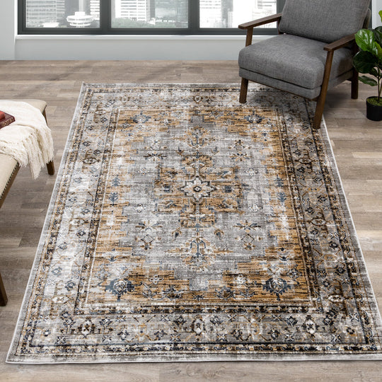 Sidra Grey Beige Blue Border Soft Touch Rug - Furniture Depot