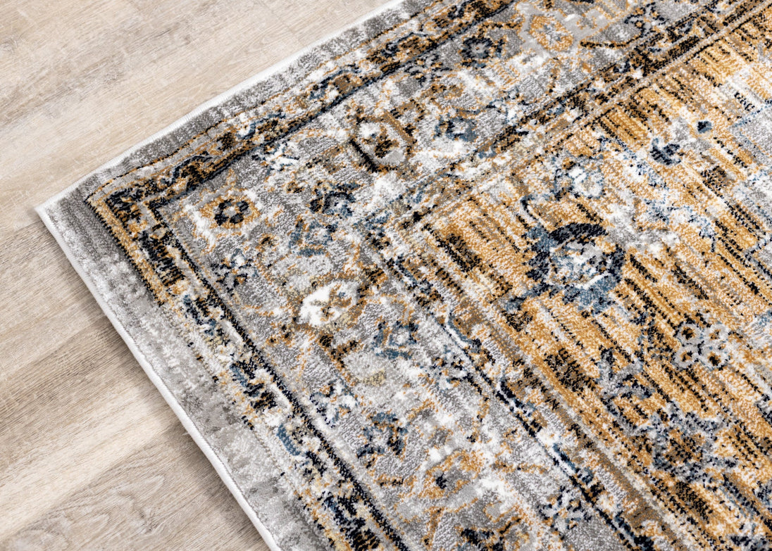 Sidra Grey Beige Blue Border Soft Touch Rug - Furniture Depot