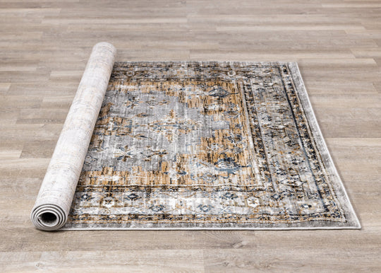 Sidra Grey Beige Blue Border Soft Touch Rug - Furniture Depot