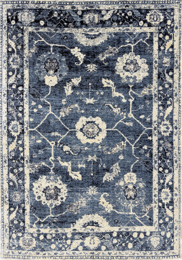 Sidra Distressed Blue Cream Border Rug - Furniture Depot