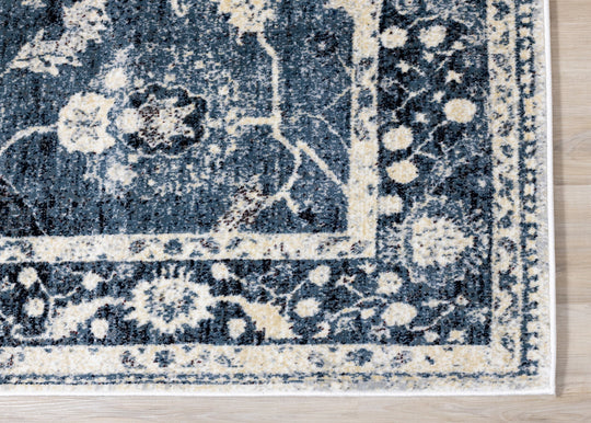 Sidra Distressed Blue Cream Border Rug - Furniture Depot