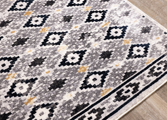 Sidra Grey Cream Yellow Geometric Pattern Rug - Furniture Depot