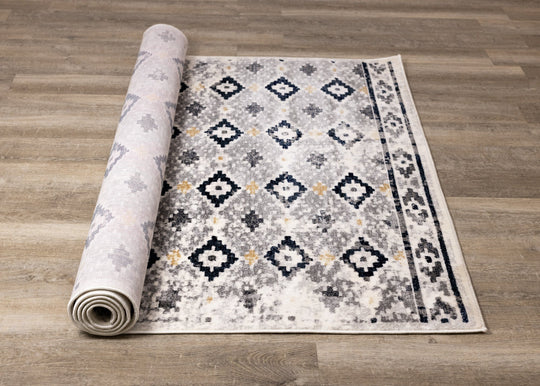 Sidra Grey Cream Yellow Geometric Pattern Rug - Furniture Depot