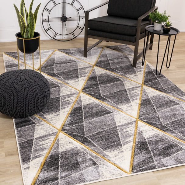 Soho Grey White Yellow Shaded Diamonds Rug - Furniture Depot