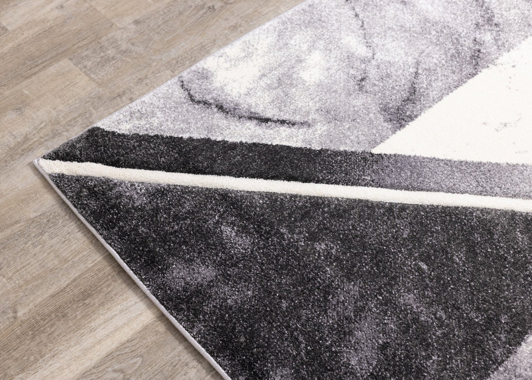 Soho Grey White Geometric Marble Rug - Furniture Depot