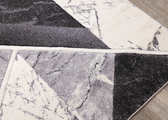 Soho Grey White Geometric Marble Rug - Furniture Depot