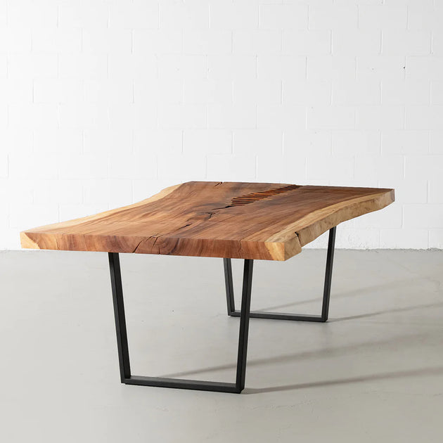Luca Live Edge Suar Table with Black U Shaped Legs/Natural Finish - Furniture Depot (7898663125240)