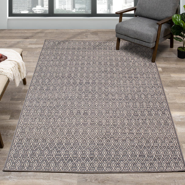 Vista Grey Cream Tribal Indoor/Outdoor Rug - Furniture Depot