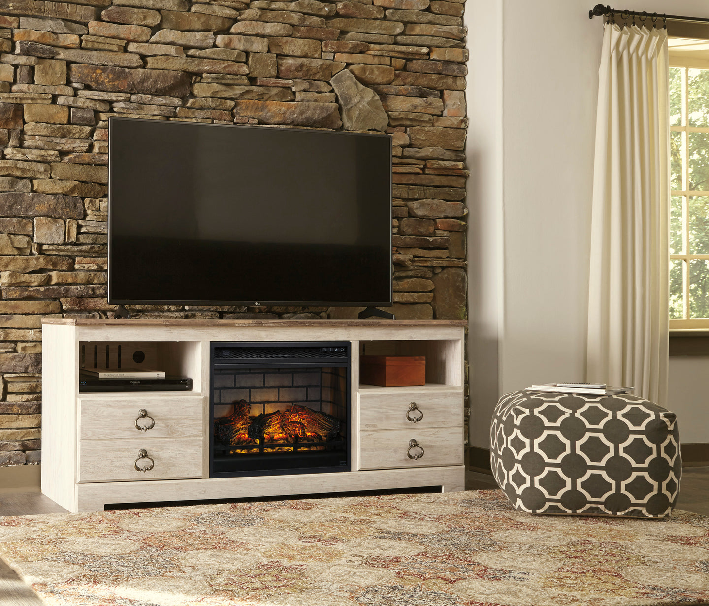 Willowton LG TV Stand w/Fireplace - Whitewash - Furniture Depot (6707832488109)