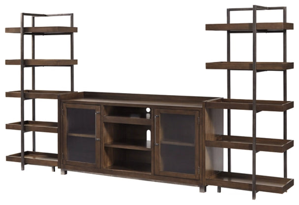 Starmore 3-Piece Entertainment Center - Brown/Gunmetal - Furniture Depot