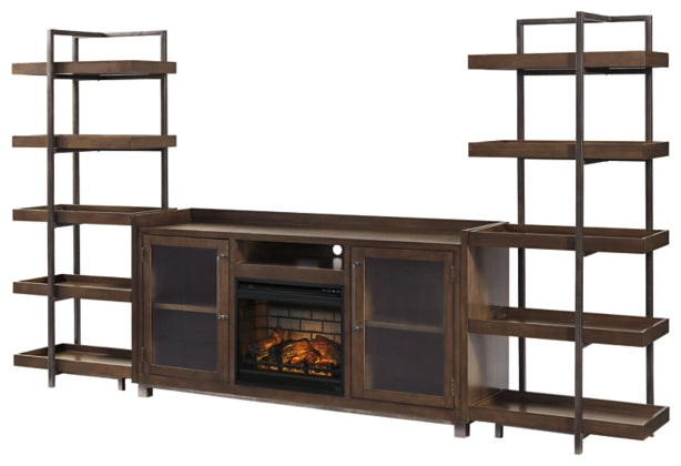 Starmore 3-Piece Wall Unit with Electric Fireplace - Brown/Gunmetal - Furniture Depot (7919468675320)