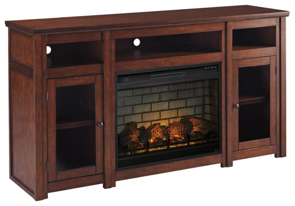 Harpan TV Stand with Fireplace - Reddish Brown - Furniture Depot