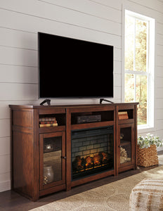 Harpan TV Stand with Fireplace - Reddish Brown - Furniture Depot