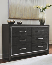 Load image into Gallery viewer, Kaydell Black 5 Pc. Dresser, Mirror, Upholstered Glitter Panel Storage Bed