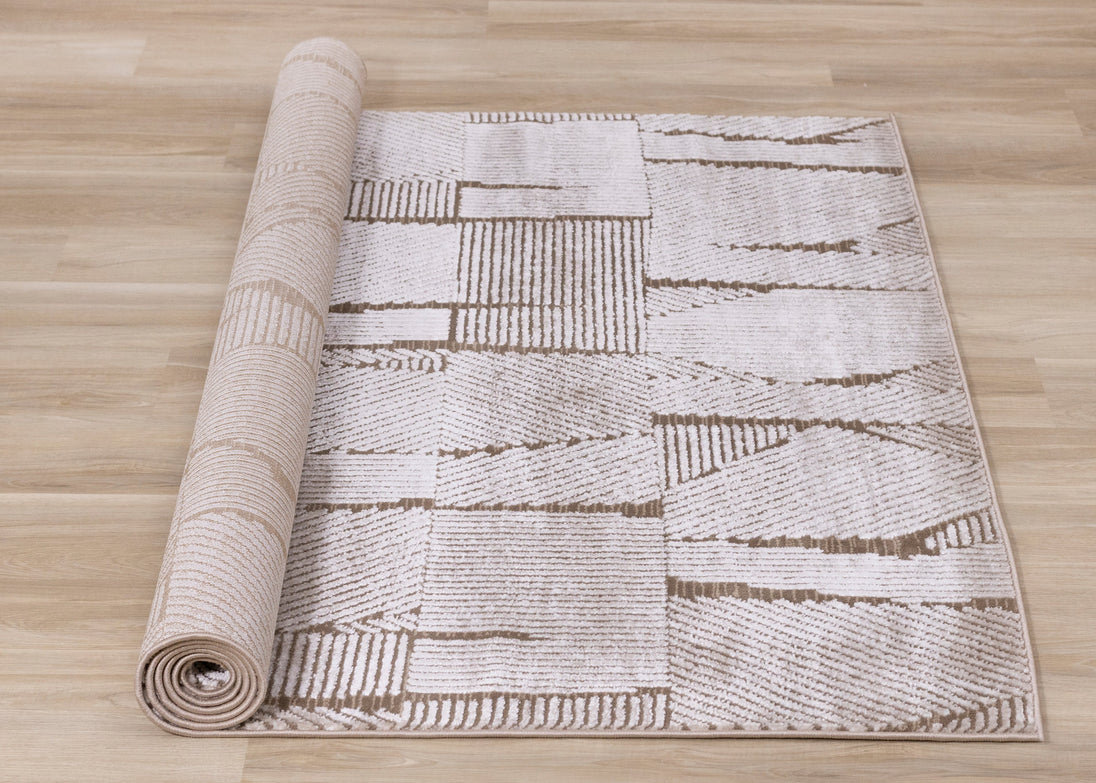 Darcy Cream Brown Distressed Corduroy Plush Rug - Furniture Depot