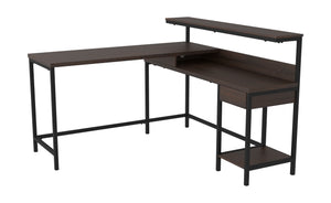 Camiburg Warm Brown 3 Pc. L desk With Storage, Bookcase, Swivel Desk Chair
