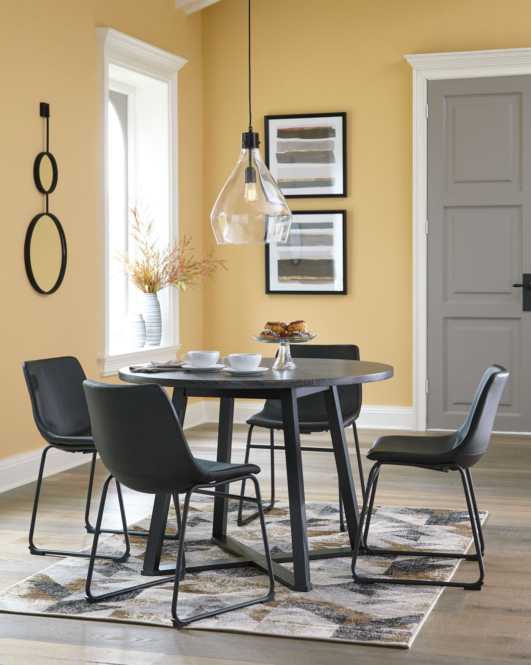 Centiar Black / Gray 5 Pc. Round Dining Room Table, 4 Side Chairs