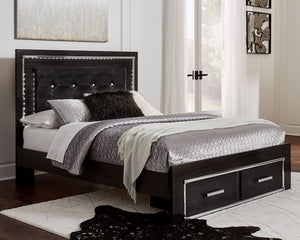 Kaydell Black Upholstered Panel Bed With 2 Storage Drawers