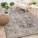 Serene Grey Beige Floral Medallion Border Rug - Furniture Depot