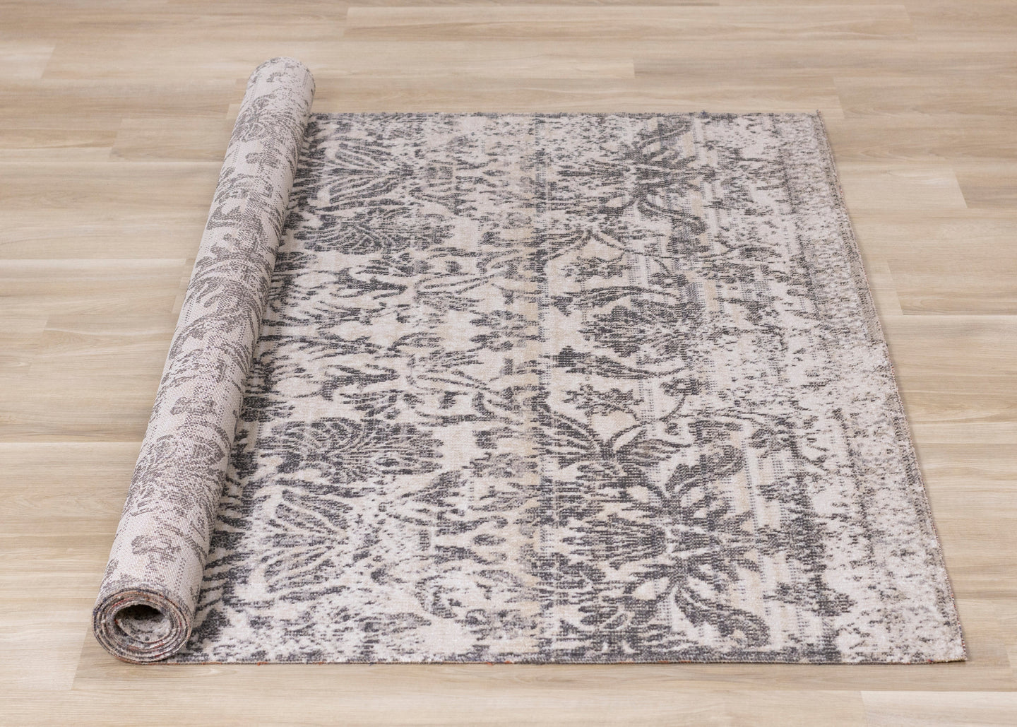 Sara Cream Grey Floral Print Transitional Rug - Furniture Depot