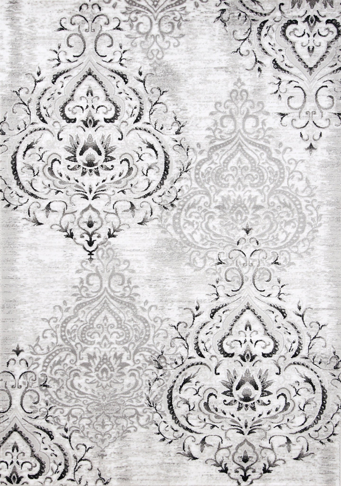 Platinum Venetian Silver Damask Rug - Furniture Depot