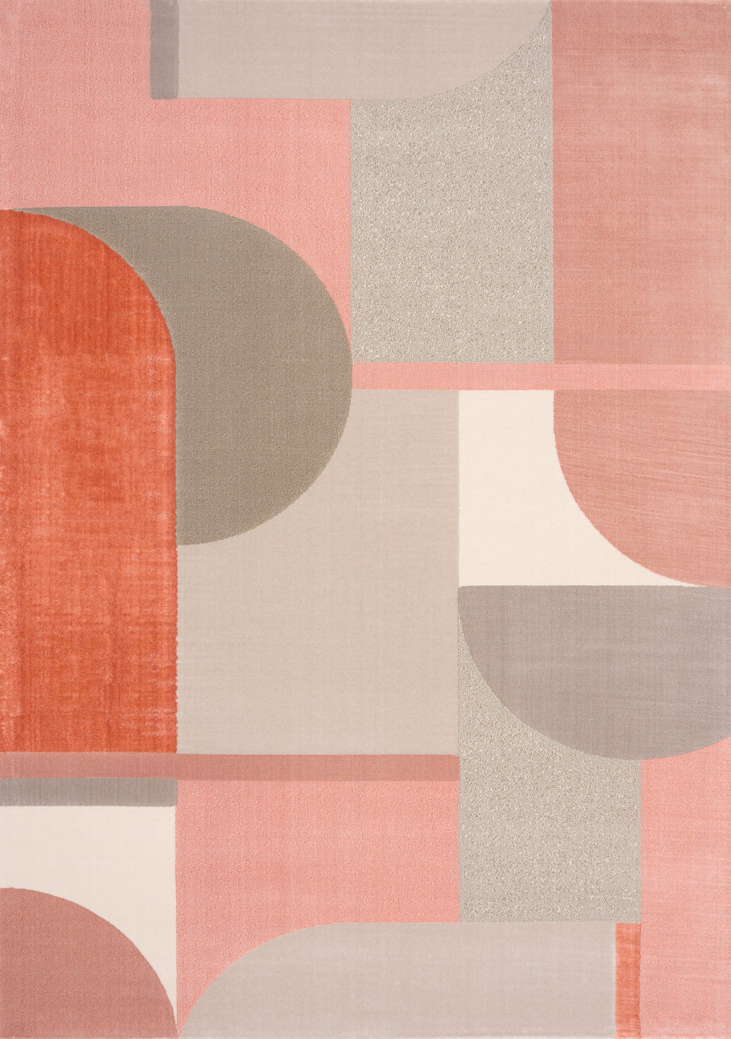 Belle Pink Grey Cream Multi-Geometric Pattern Plush Rug - Furniture Depot
