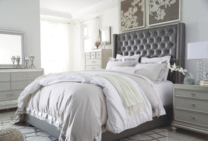 Coralayne Gray 6 Pc. Dresser, Mirror, Upholstered Bed, Nightstandx2 - King