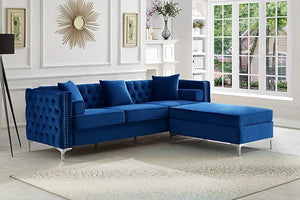 Emma Collection-Velvet Reversible Sofa Sectional With Deep Tufting and nail head - Furniture Depot