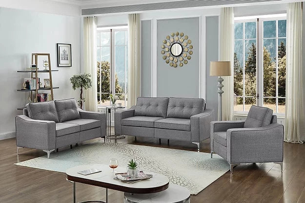 Lucas Collection - Button Tufting in Grey - Furniture Depot