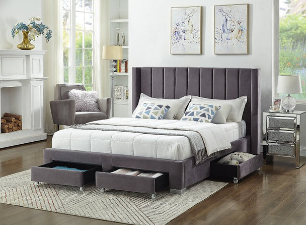 Channtel Velvet Storage Platform Bed - Furniture Depot