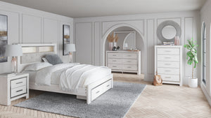 Altyra White Queen Panel Bookcase Bed With Footboard Storage