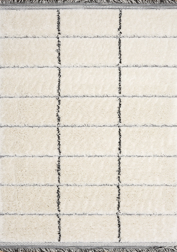 Novato Cream Black Striped Rug - Furniture Depot