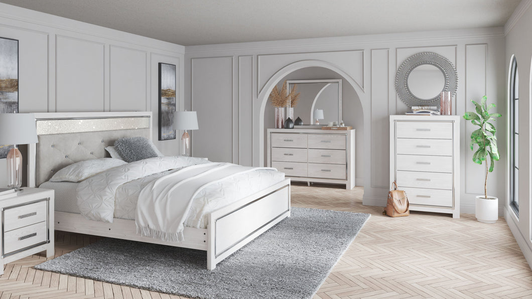 Altyra White 6 Pc. Dresser, Mirror, Chest, Panel Bed - King