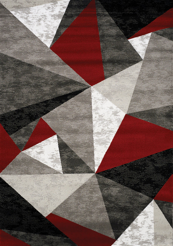 Platinum Red Grey Black Triangles Rug - Furniture Depot