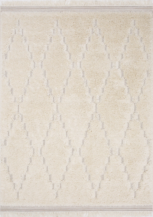 Novato Cream Diamond Shag Rug - Furniture Depot