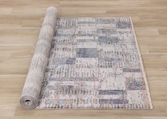 Evora Cream Grey Blue Pink Yellow Distressed Geometric Rug - Furniture Depot