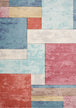 Folio Distressed Red Blue Yellow White Carved Square Pattern Rug - Furniture Depot