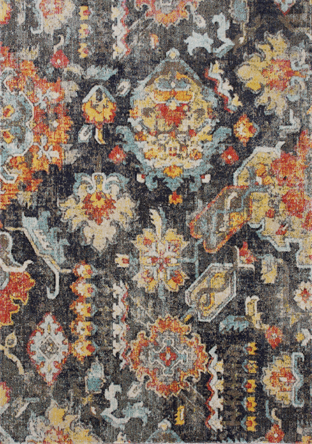 Sara Grey Blue Yellow Ornamental Rug - Furniture Depot