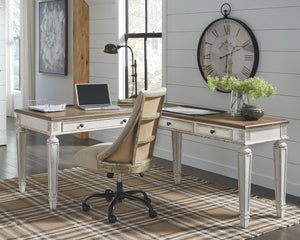 Realyn White / Brown 3 Pc. Home Office L Shaped Desk, Swivel Desk Chair