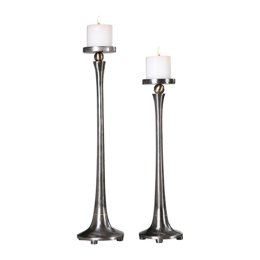 Aliso Cast Iron Candleholders (Set of 2) Pearl Silver