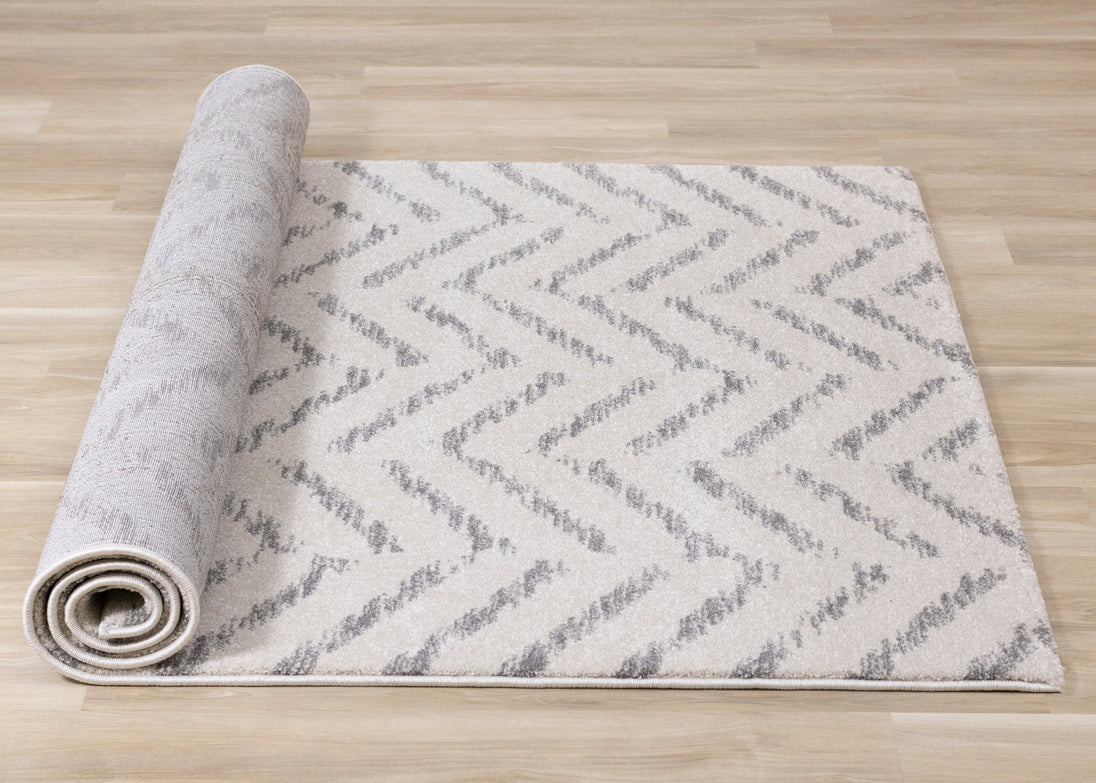 Breeze Cream Grey Floating Chevron Rug - Furniture Depot