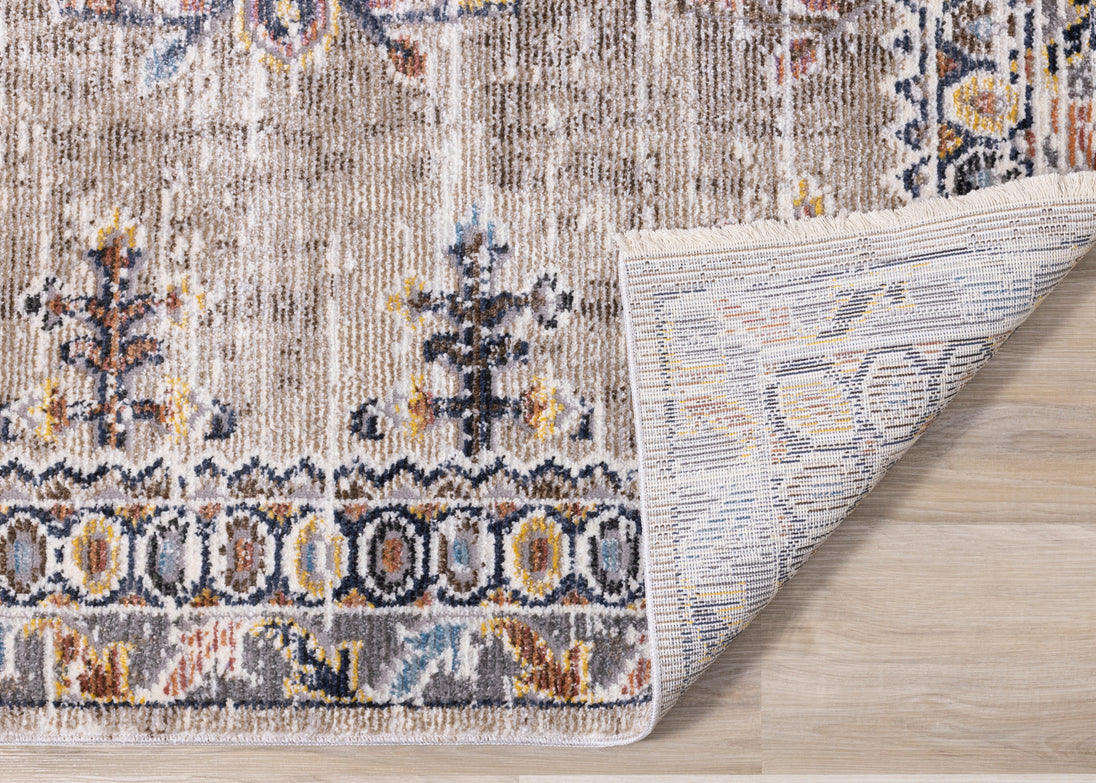 Evora Beige Rust Blue Contemporary Medallion Rug - Furniture Depot