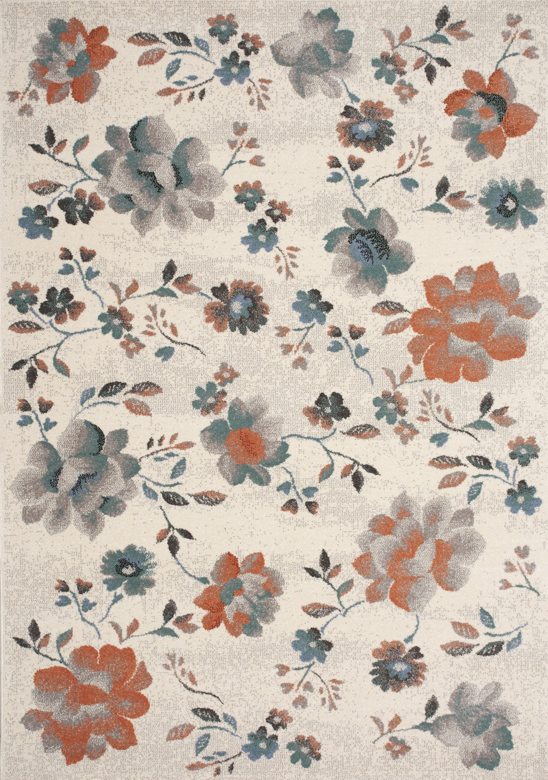 Safi Cream Grey Orange Floral Toile Rug - Furniture Depot