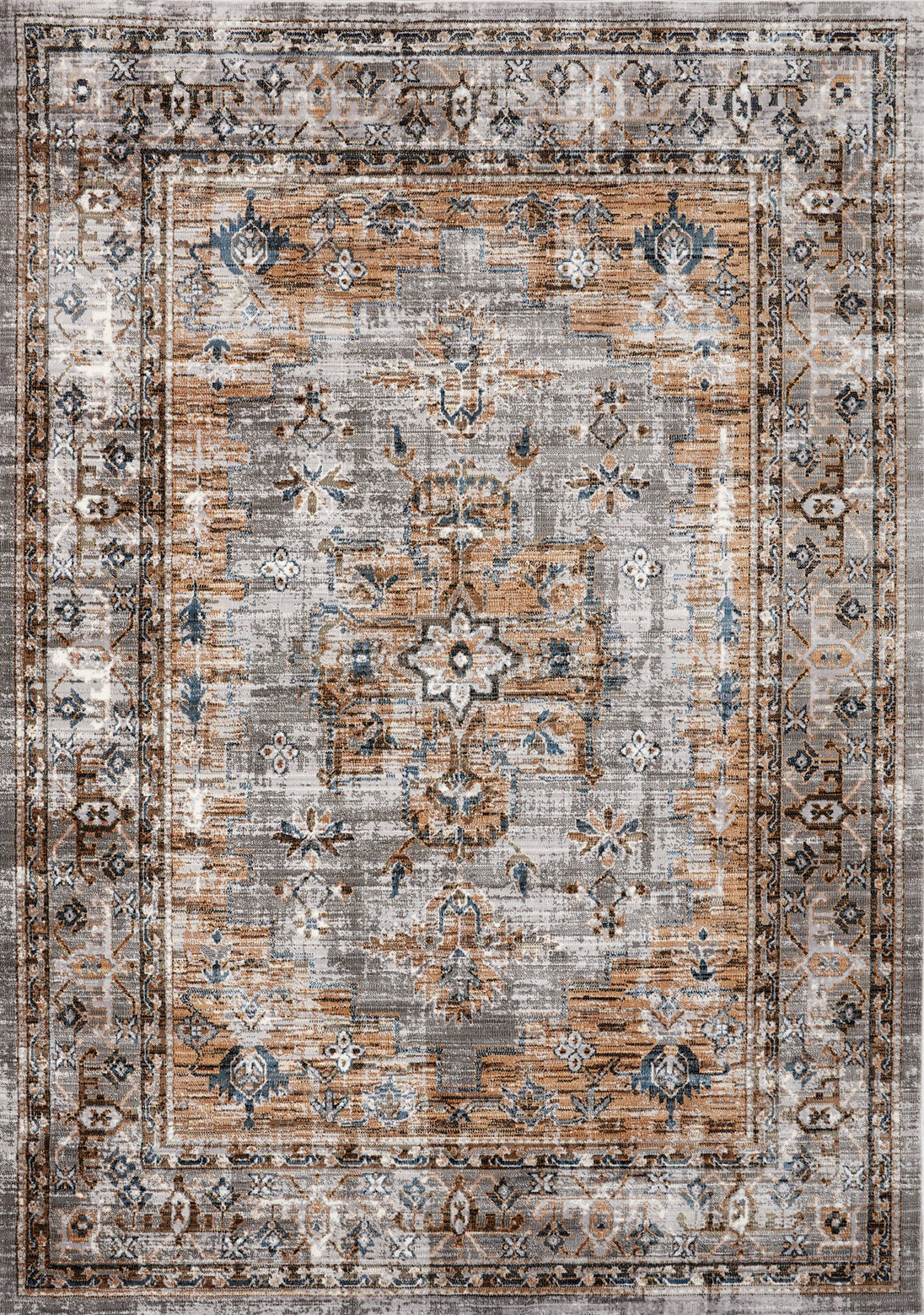 Sidra Grey Beige Blue Border Soft Touch Rug - Furniture Depot