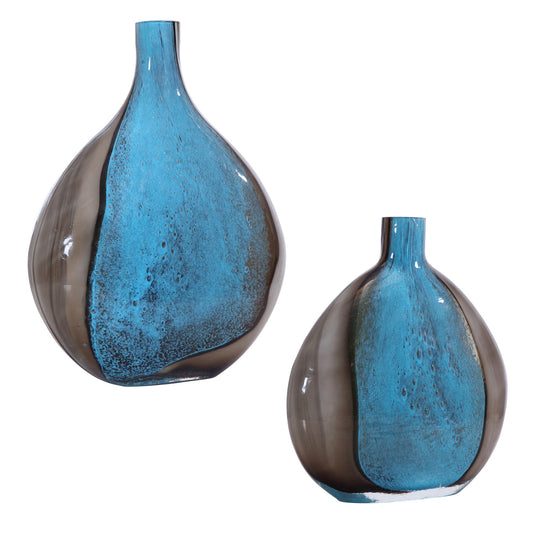 Adrie Art Glass Vases (Set of 2) Black & Blue
