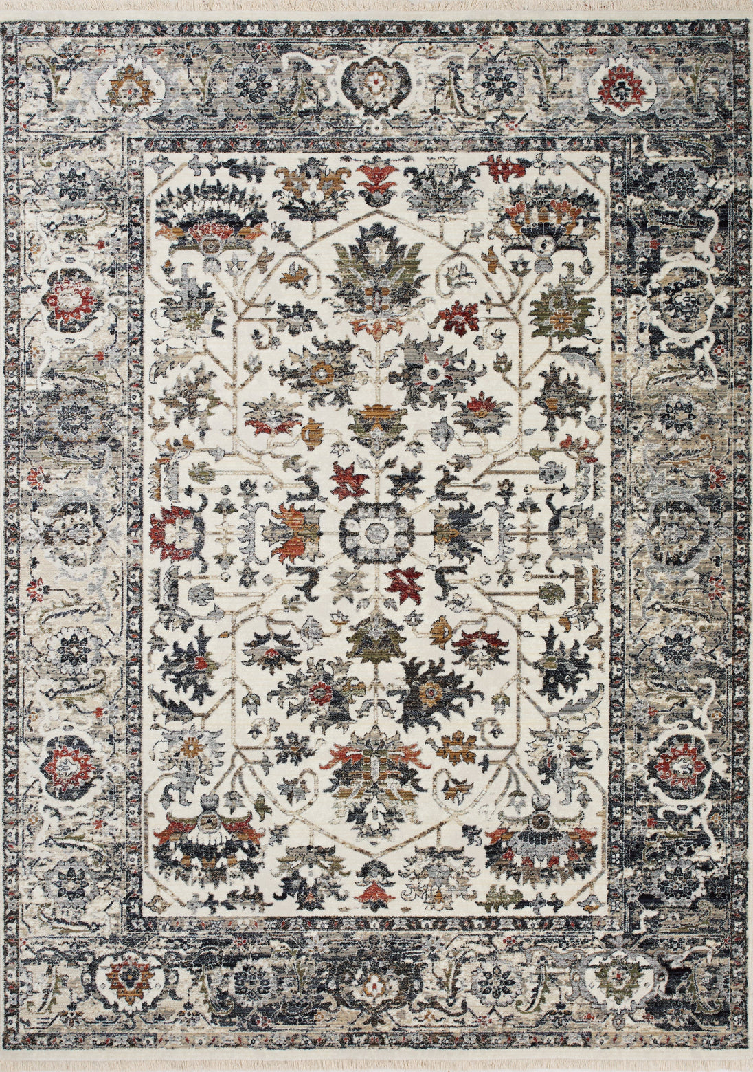 Serene Cream Blue Intricate Border Rug - Furniture Depot