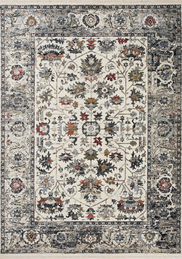 Serene Cream Blue Intricate Border Rug - Furniture Depot