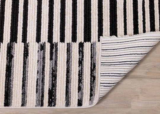 Calabar Cream Black Grey Alternating Stripes Rug - Furniture Depot