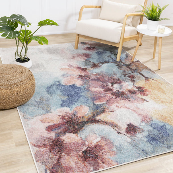 Fresco Blue Pink Yellow Cherry Blossom Rug - Furniture Depot